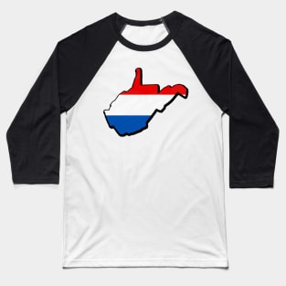 Red, White, and Blue West Virginia Outline Baseball T-Shirt